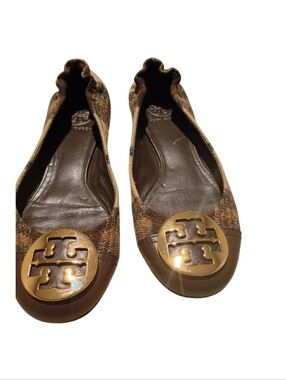 TORY BURCH Women's US 8.5M REVA WINTER Ballet Flats Striped Wool Leather CapToe